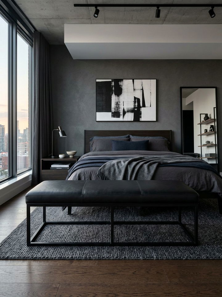 Black Leather Bench - 30 bedroom upholstered benches