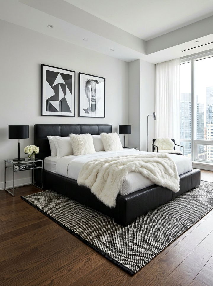 Black Leather Low Bed - 30 bedroom low profile beds