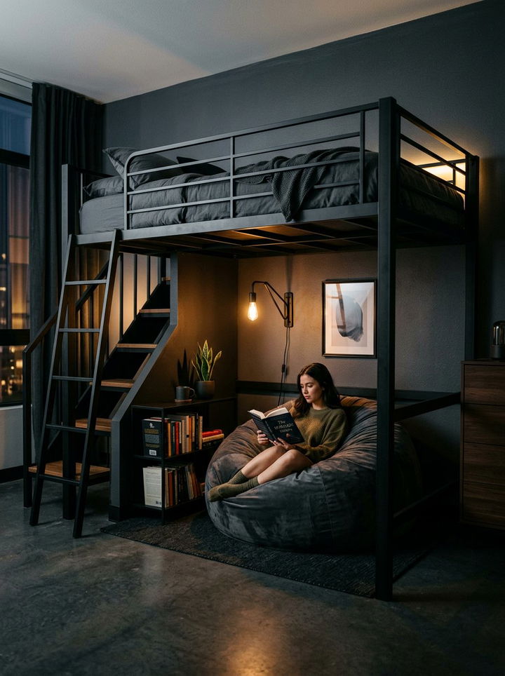 Black Loft Bed With Reading Nook - 30 bedroom loft bed ideas