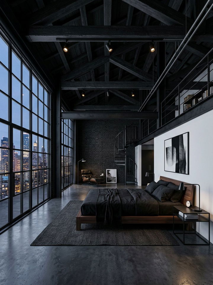 Black Loft Bedroom - 30 minimalist black bedroom ideas