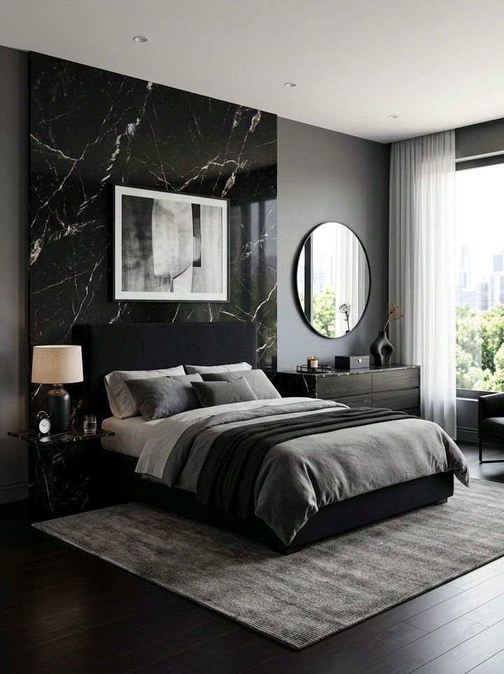 Black Marble Bedroom - 30 minimalist black bedroom ideas