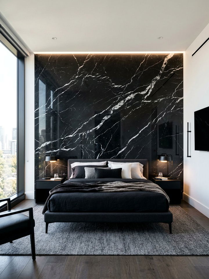 Black Marble Bedroom Wall - 30 modern black bedroom ideas