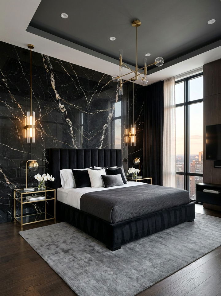 Black Marble Bedroom Wall - 30 contemporary black bedroom ideas