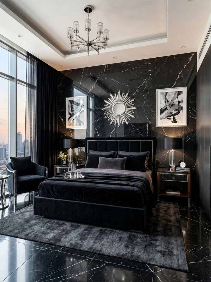 Black Marble Bedroom - 30 black bedroom decor ideas