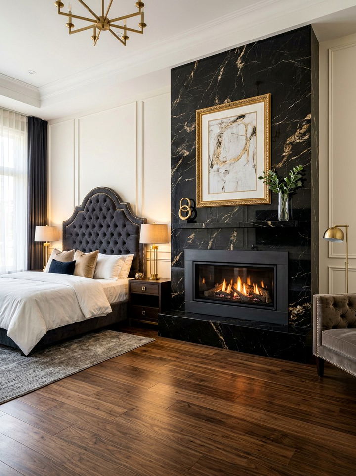 Black Marble Gas Fireplace - 30 bedroom gas fireplace ideas