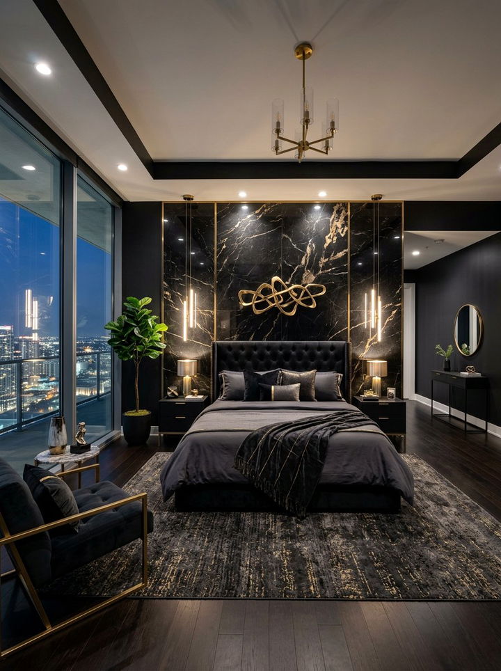 Black Marble Luxury Bedroom - 30 dark color bedroom ideas