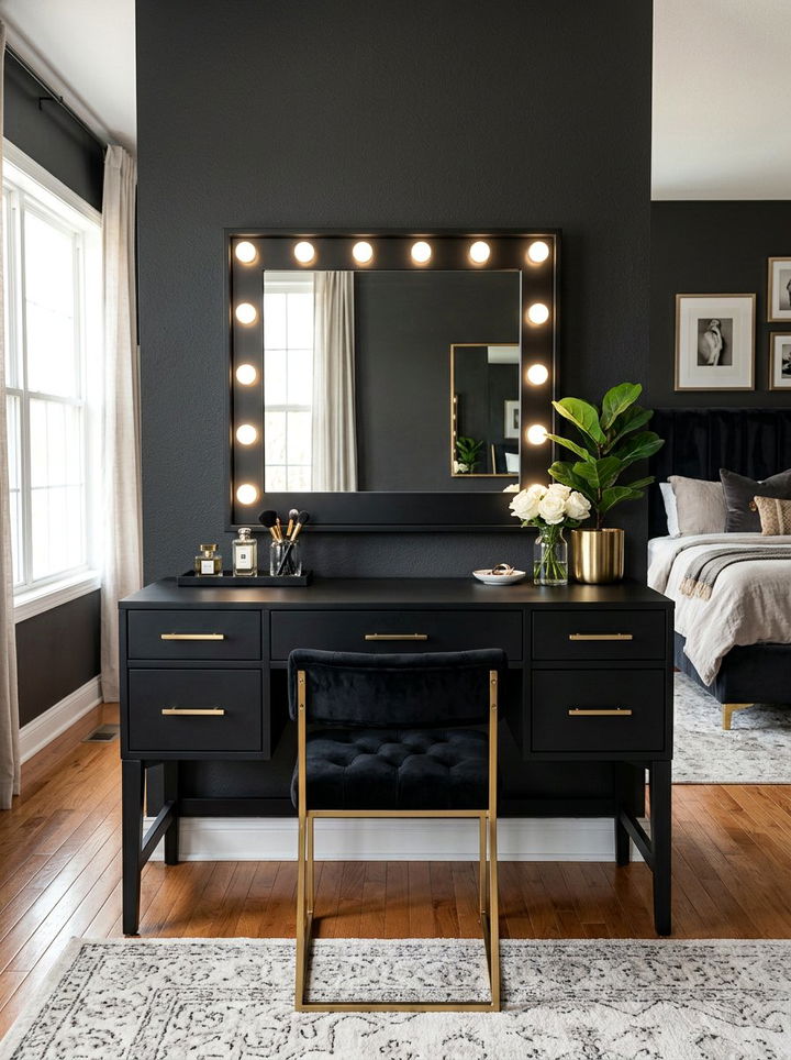 Black Matte Makeup Vanity - 30 bedroom modern vanity designs