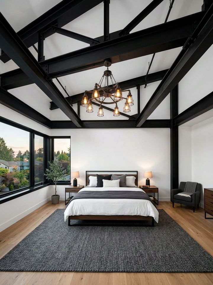 Black Metal Beam Ceiling - 30 industrial black bedroom ideas