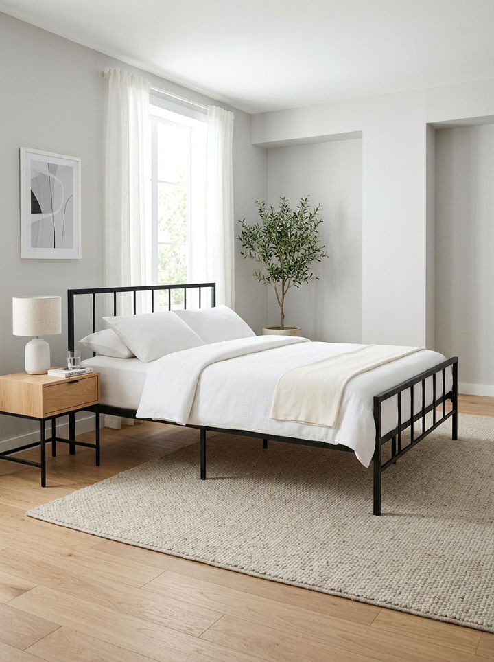 Black Metal Bed Frame - 30 minimalist black bedroom ideas