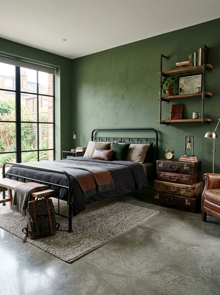 Black Metal Bed Frame Green Walls - 30 industrial green bedroom ideas