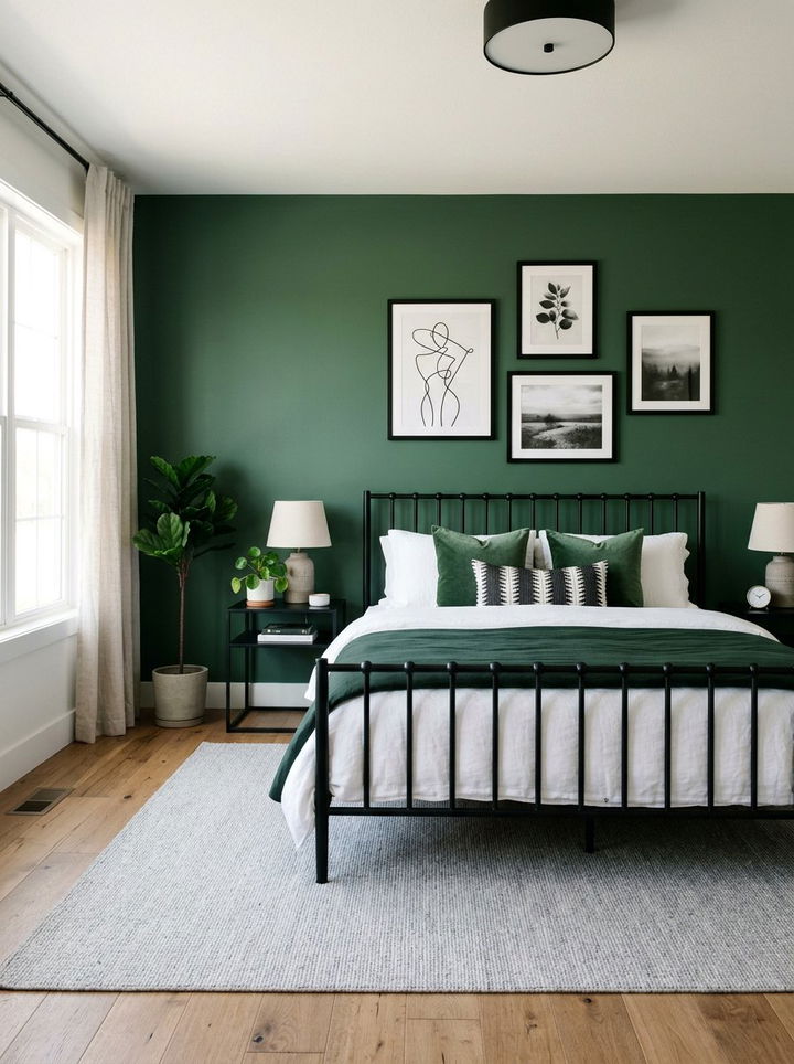 Black Metal Bed Green Walls - 30 forest green and black bedroom ideas