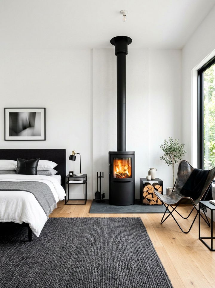 Black Metal Bedroom Fireplace - 30 bedroom wood burning fireplace ideas