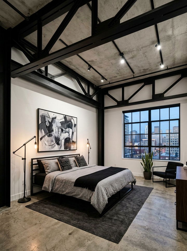 Black Metal Ceiling Beams - 30 exposed beam bedroom ideas