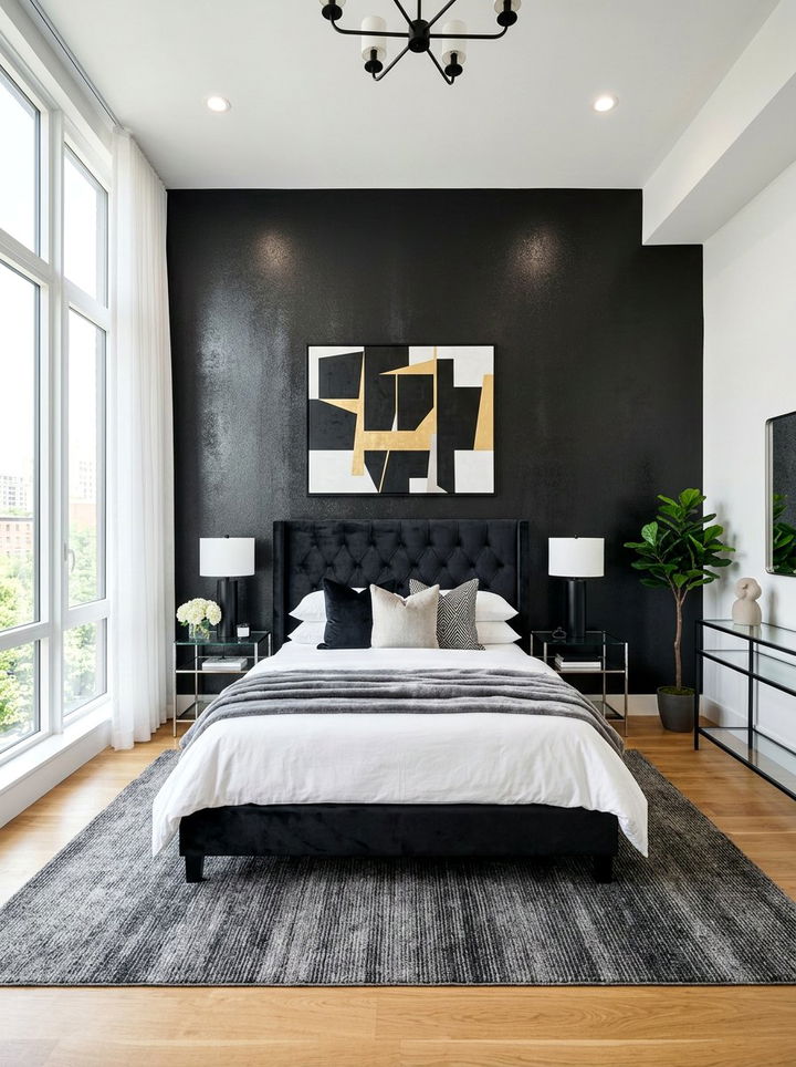 Black Metallic Accent Wall - 30 dark bedroom accent wall ideas