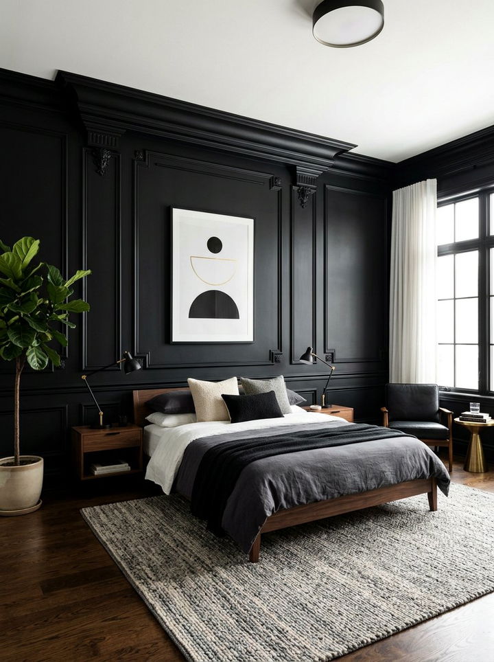 Black Paneled Wall Bedroom - 30 modern black bedroom ideas