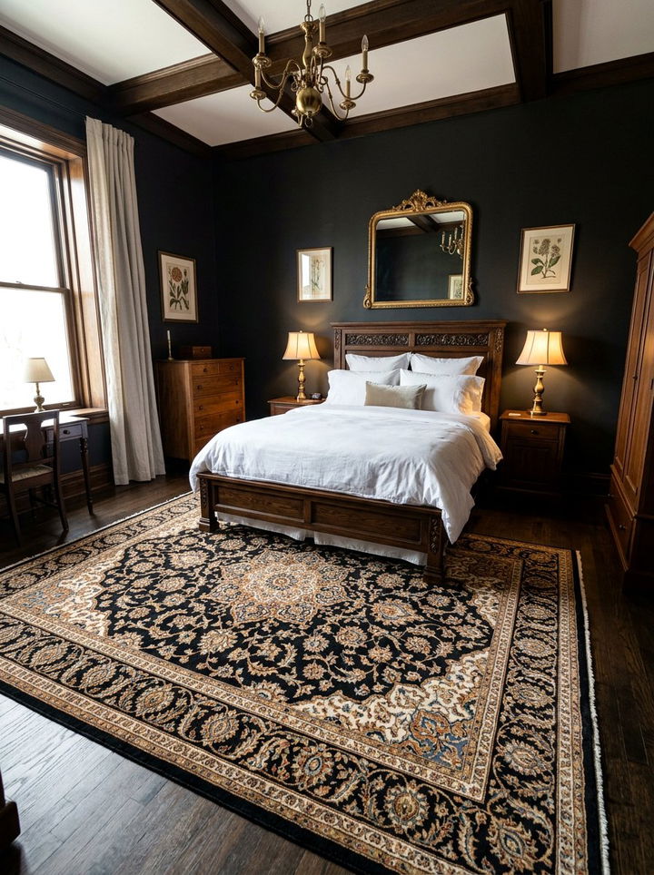 Black Persian rug bedroom - 30 traditional black bedroom ideas