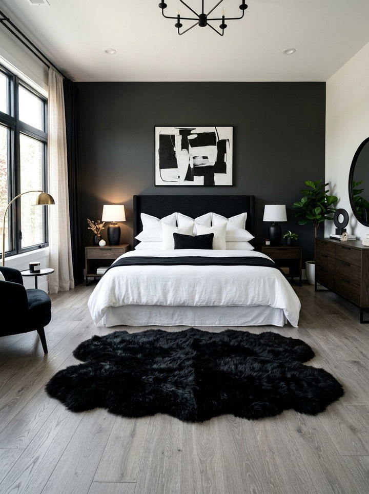 Black Sheepskin Rug - 30 sheepskin bedroom ideas