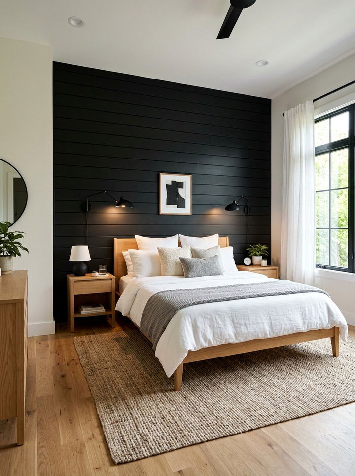 Black Shiplap Wall - 30 rustic black bedroom ideas