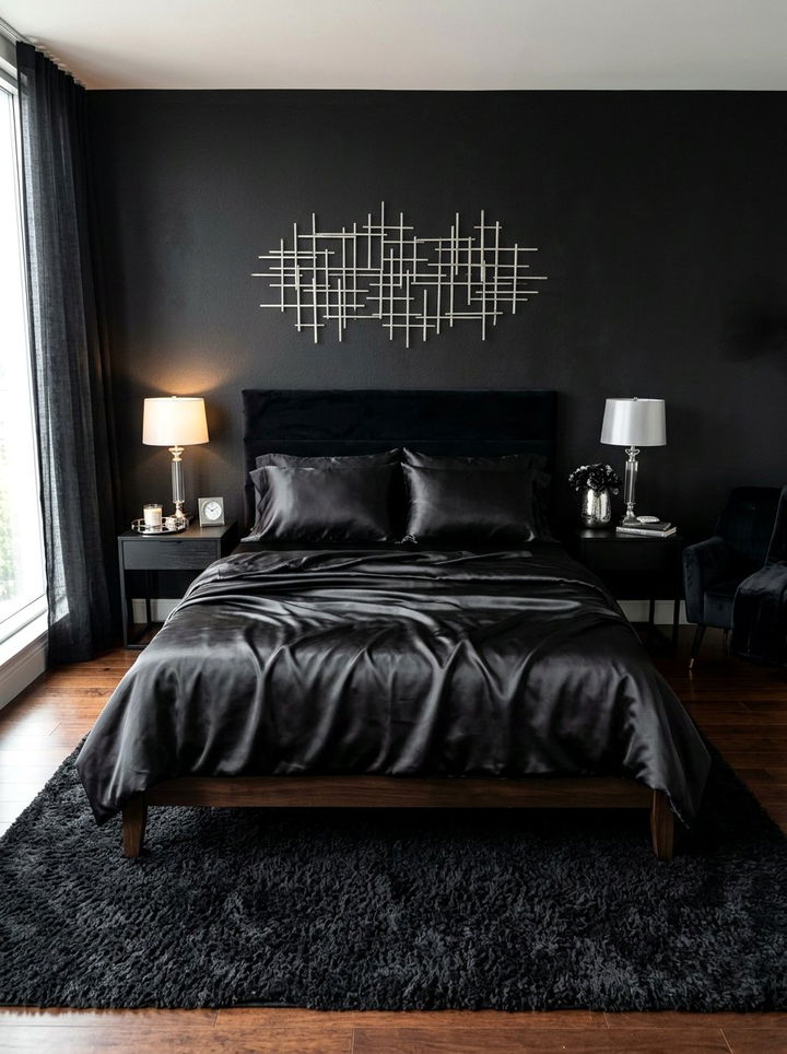 Black Silk Bedding Set - 30 all black bedroom ideas
