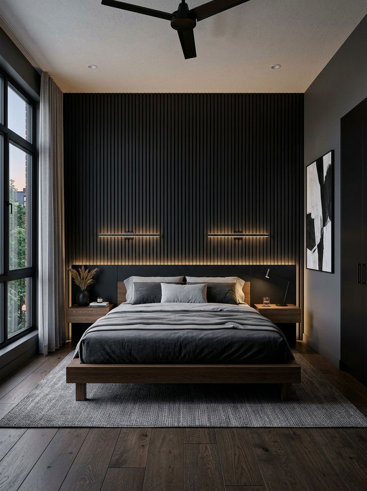 Black Slat Wall Bedroom - 30 minimalist black bedroom ideas