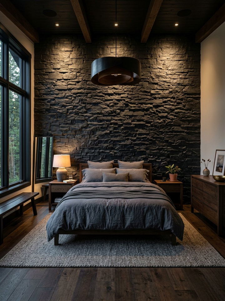 Black Stone Wall Bedroom - 30 all black bedroom ideas