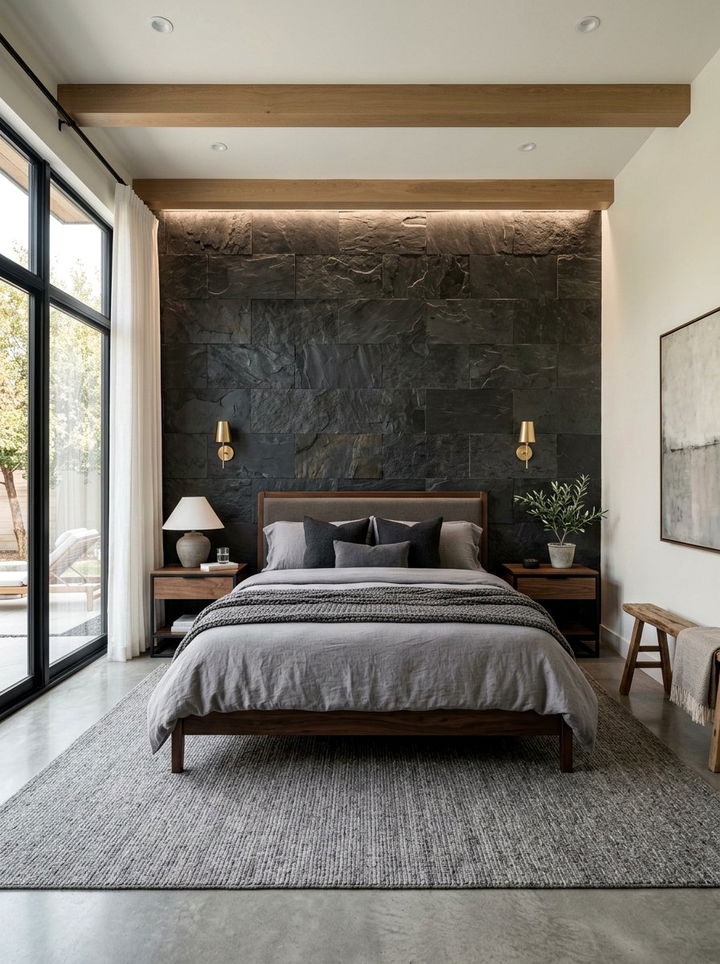 Black Stone Wall - 30 bedroom black walls