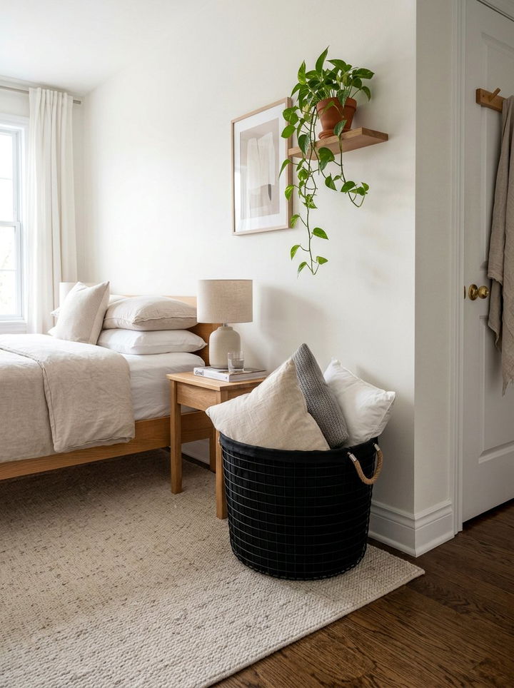 Black Storage Basket - 30 black bedroom accessories ideas