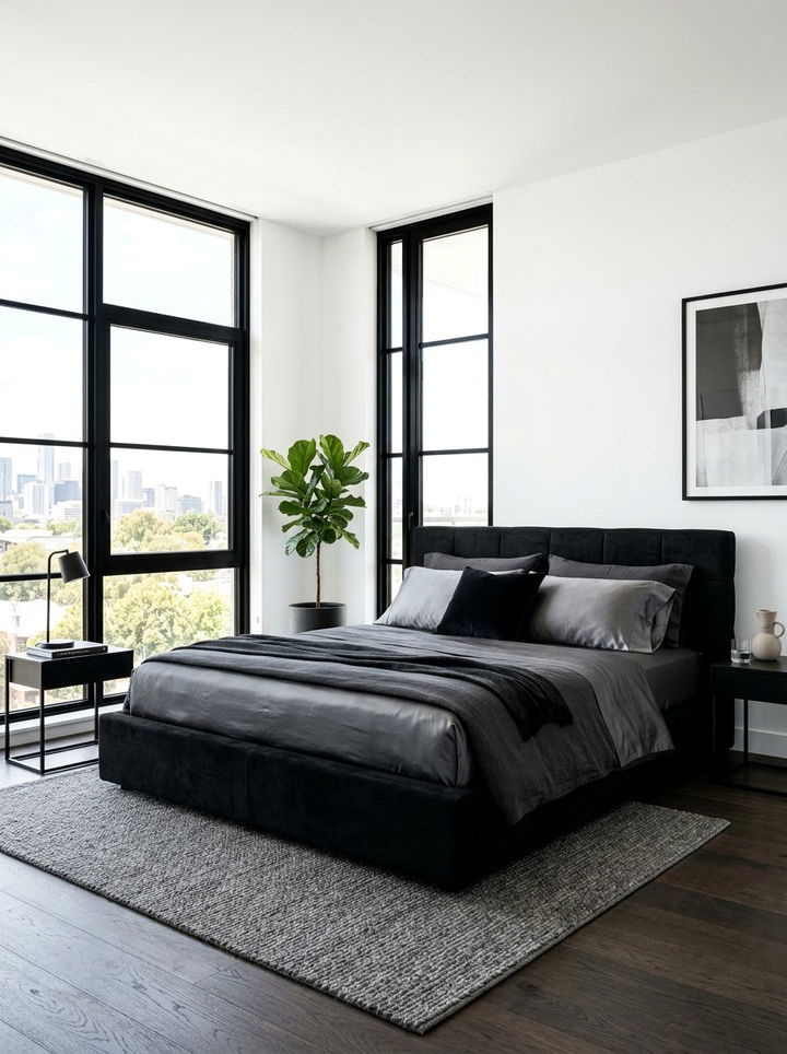Black Suede Platform Bed - 30 suede bedroom ideas