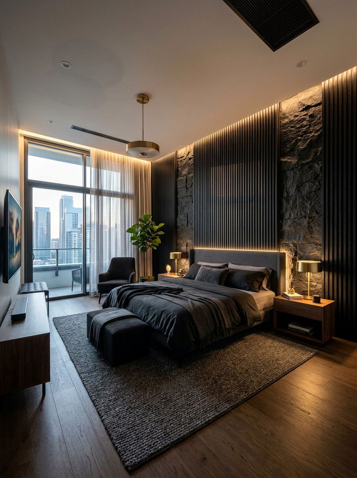 Black Textured Wall Bedroom - 30 black bedroom ideas
