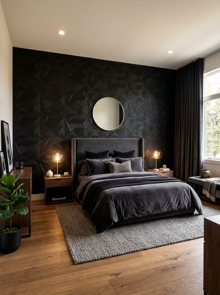 Black Textured Wallpaper Bedroom - 30 all black bedroom ideas