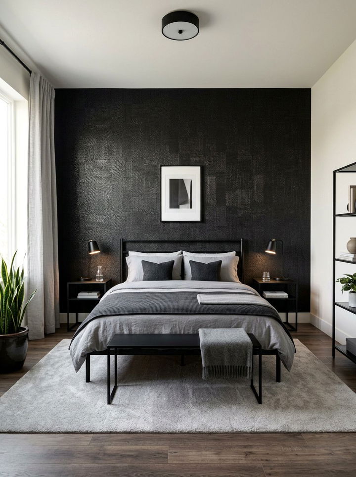 Black Textured Wallpaper - 30 industrial black bedroom ideas