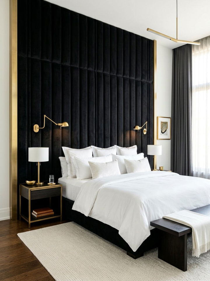 Black Velvet Floor To Ceiling Headboard - 30 bedroom upholstered headboards