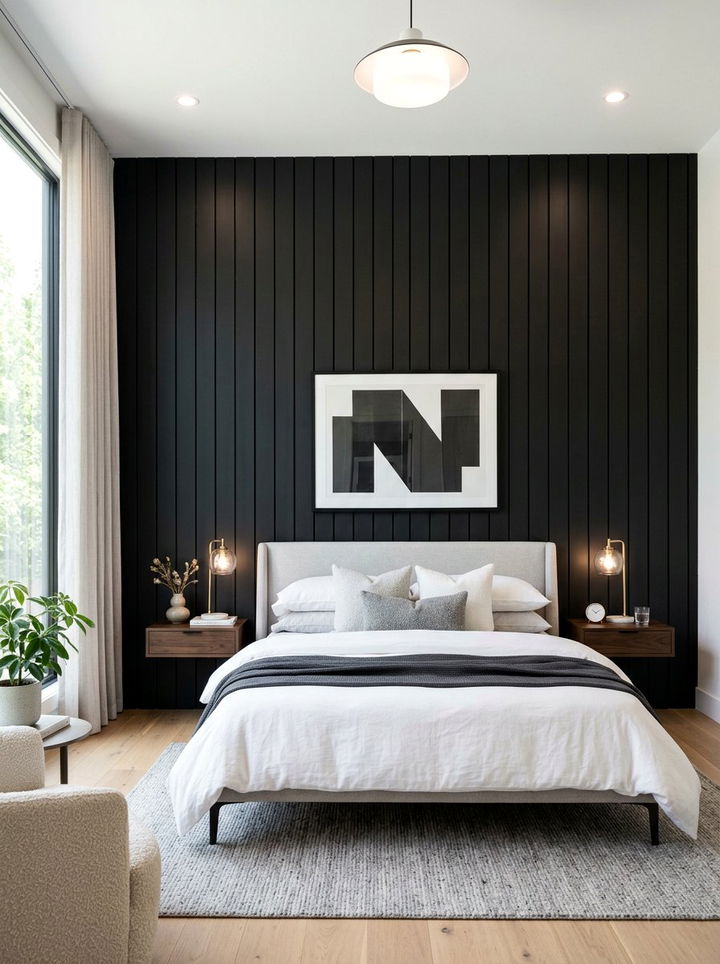Black Vertical Shiplap - 30 bedroom black walls
