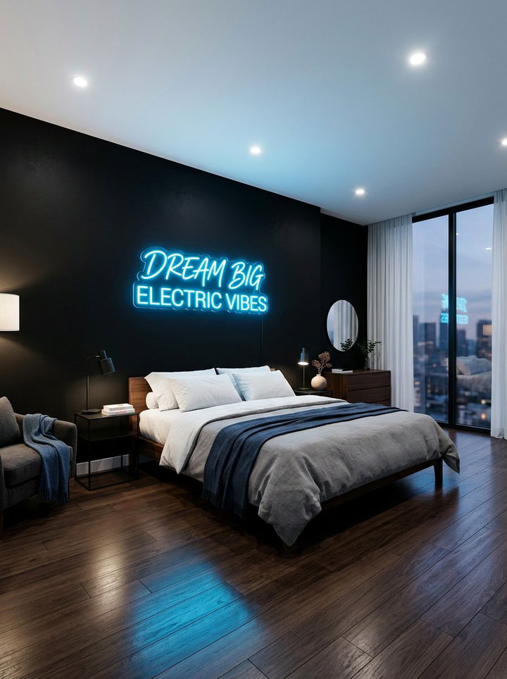 Black Wall Neon Contrast - 30 neon color bedroom ideas