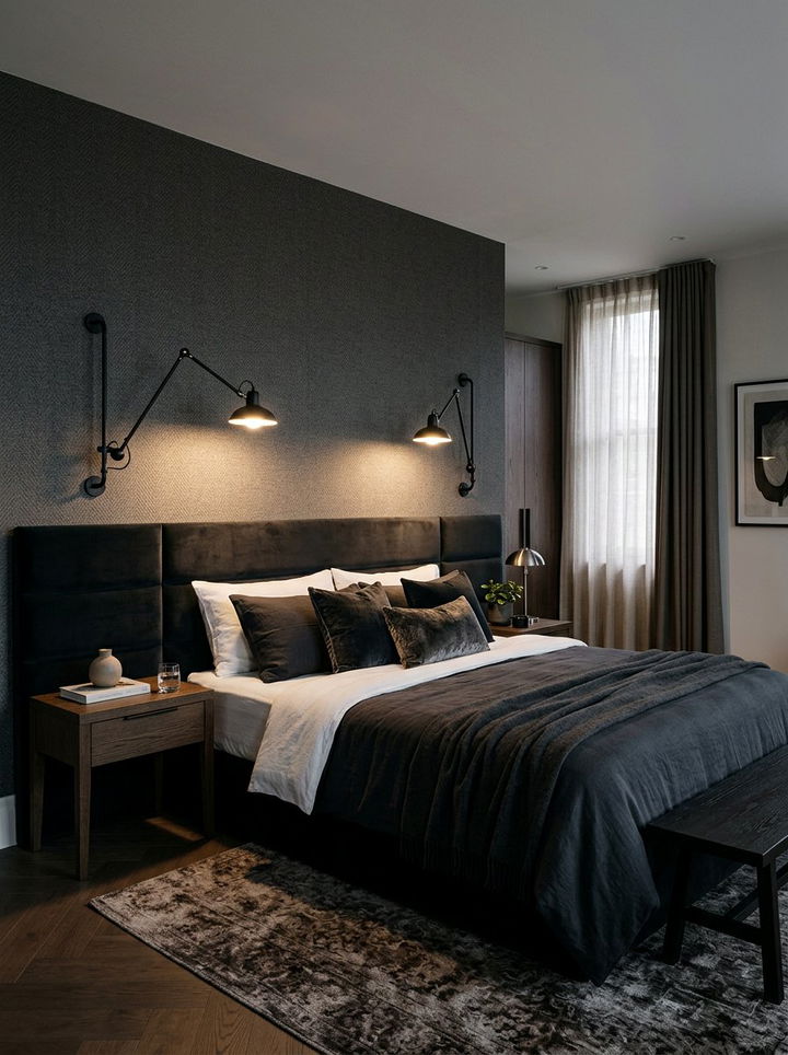 Black Wall Sconce - 30 black bedroom accessories ideas