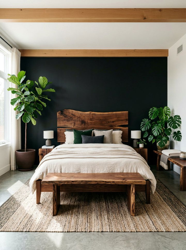 Black Wall Wood Headboard - 30 bedroom black walls