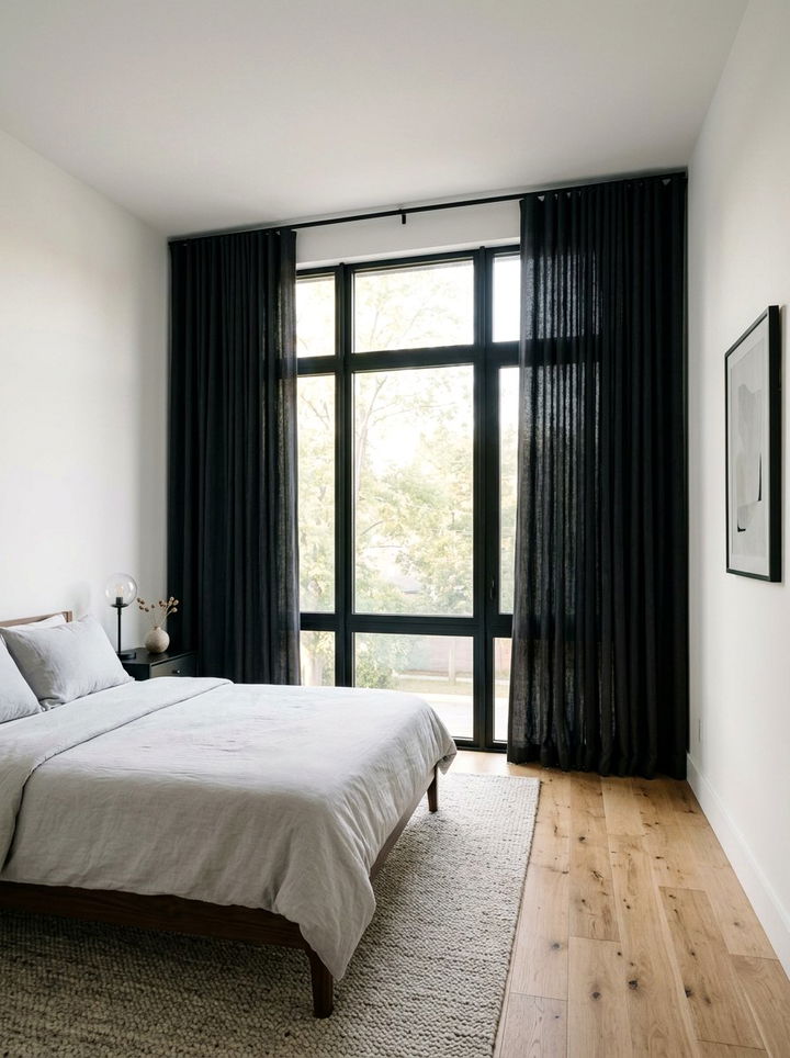 Black Window Curtain - 30 black bedroom accessories ideas
