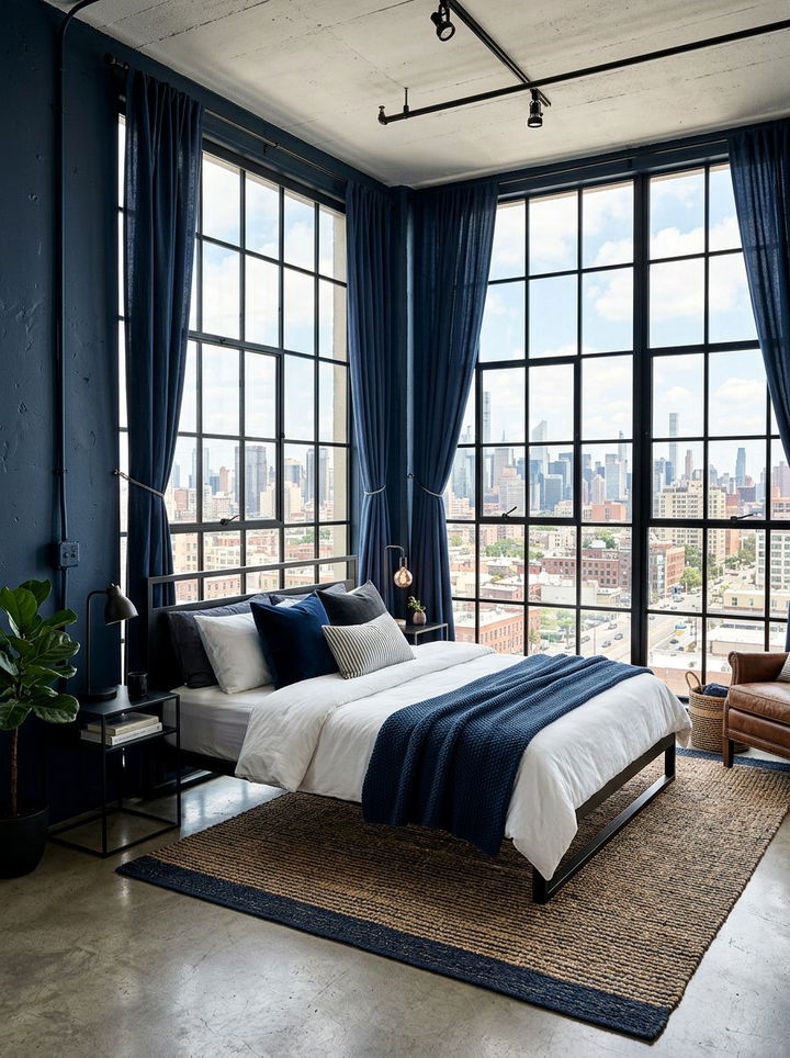 Black Window Frame Navy - 30 industrial navy bedroom ideas