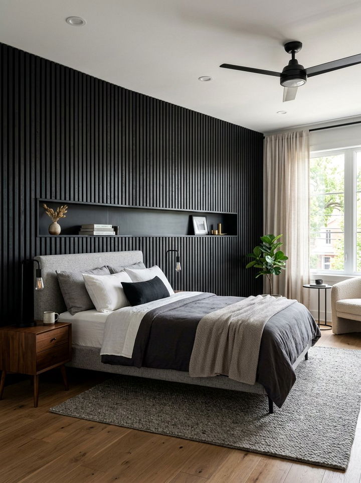 Black Wood Paneling - 30 industrial black bedroom ideas