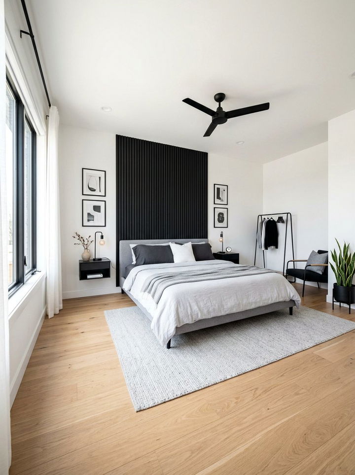 Black Wood Slat Wall - 30 dark bedroom accent wall ideas