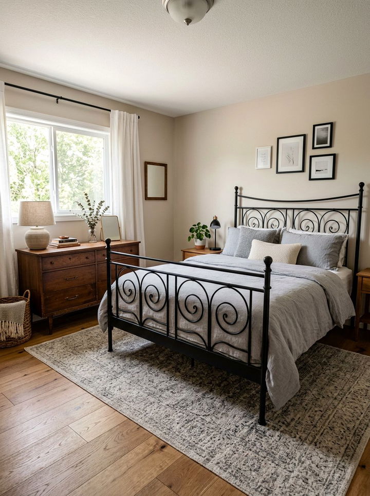 Black Wrought Iron Bed - 30 rustic black bedroom ideas