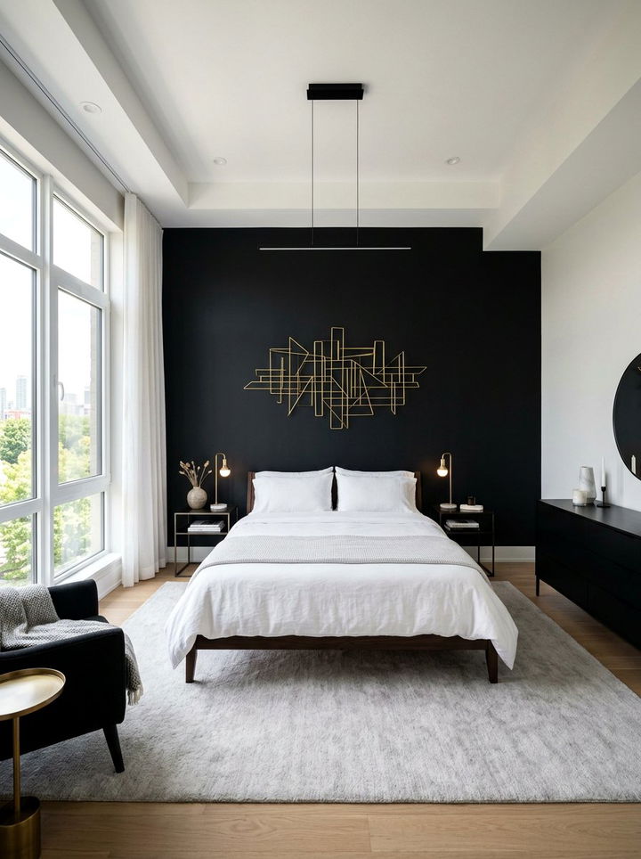 Black accent wall - 30 bedroom feature wall ideas