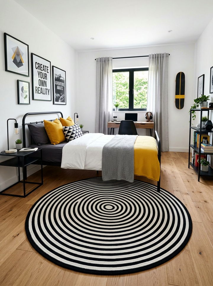 Black and White Striped Round Rug - 30 bedroom round rugs