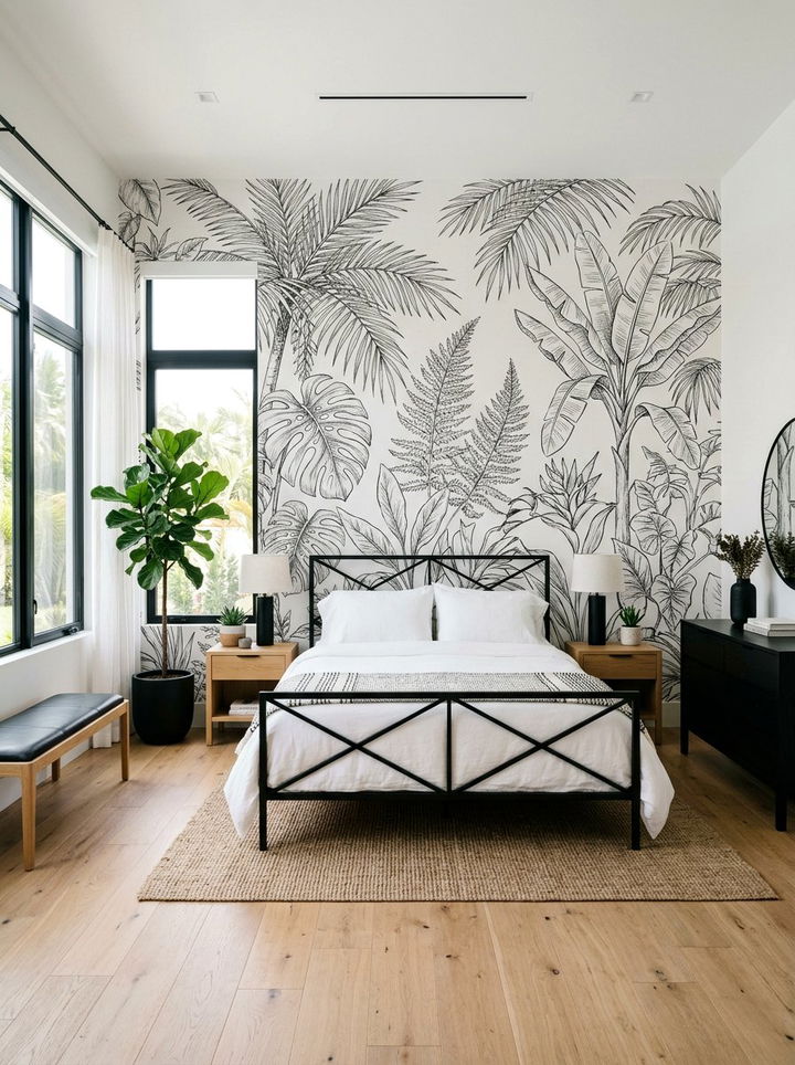 Black and White Tropical Sketch - 30 bedroom tropical wallpapers