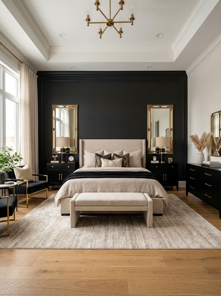 Black and beige bedroom with gold accents - 30 black and beige bedroom color combo
