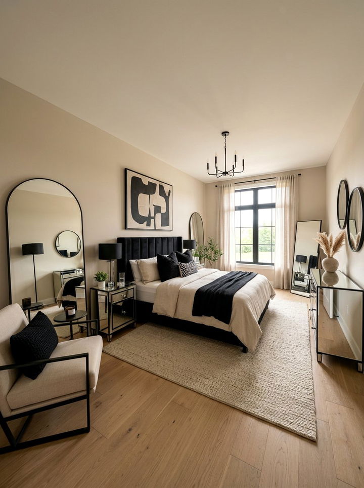 Black and beige bedroom with mirrors - 30 black and beige bedroom color combo