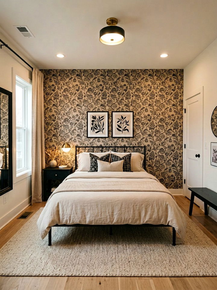 Black and beige bedroom with pattern wallpaper - 30 black and beige bedroom color combo