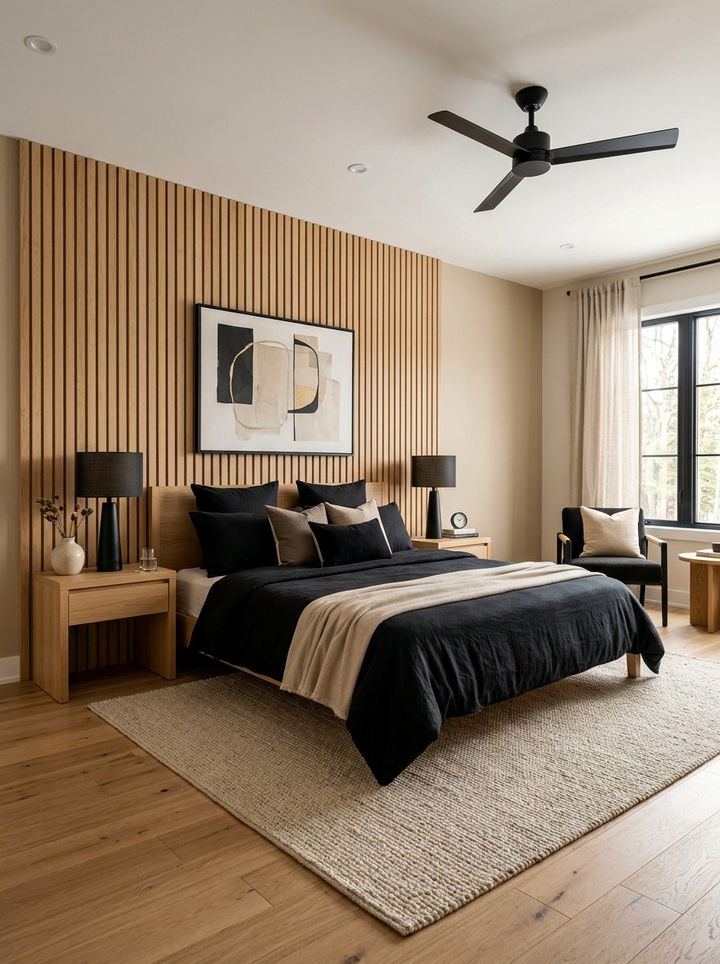 Black and beige bedroom with wood accents - 30 black and beige bedroom color combo