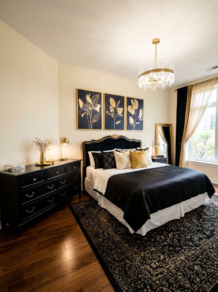 Black and gold elegant bedroom - 30 bedroom black furniture ideas