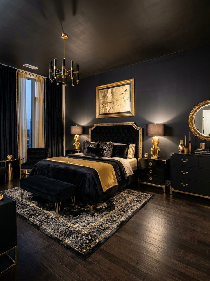 Black and gold glam bedroom - 30 glam bedroom ideas